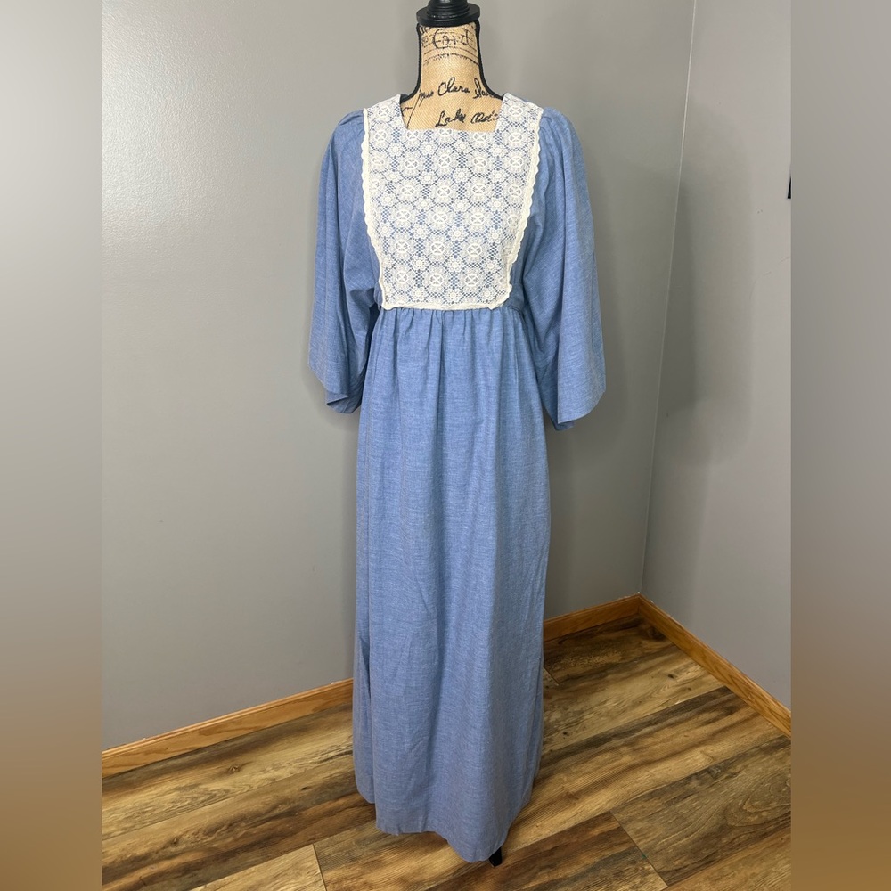 Vintage 70’s  JCPenney chambray maxi‎ dress cottagecore prairie peasant boho